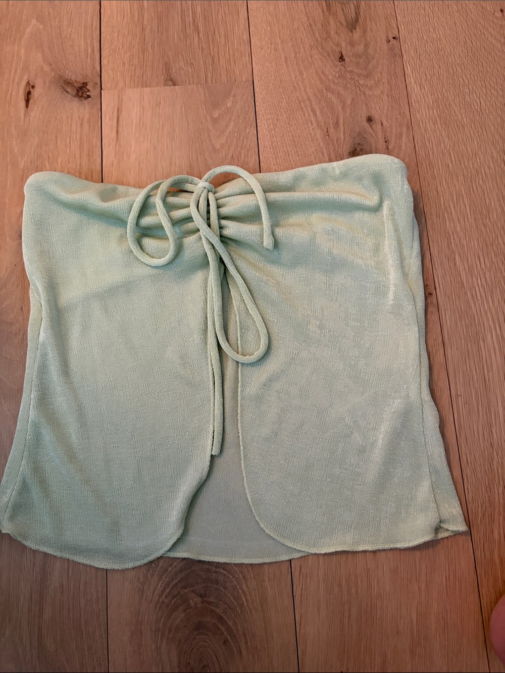Edikted Pastel Mint Green Strapless Crop Top with Front Tie